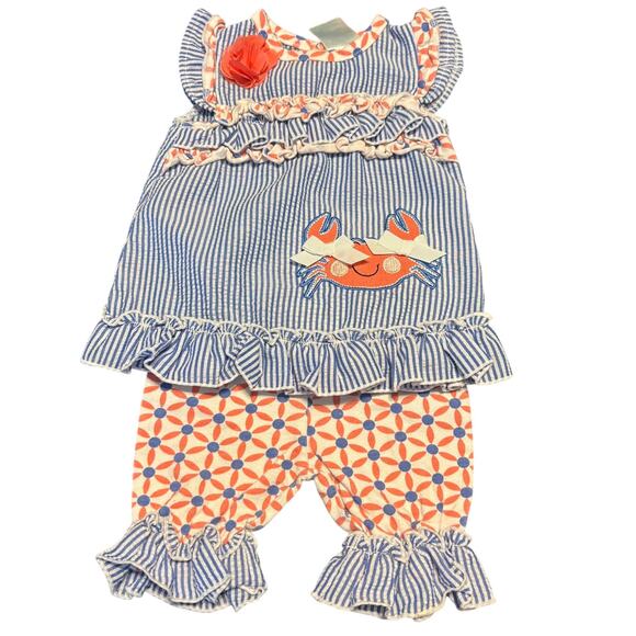 Nursery Rhyme Girl's Outfit Set Crab Blue White Orange Size 9 Months - Picture 1 of 5